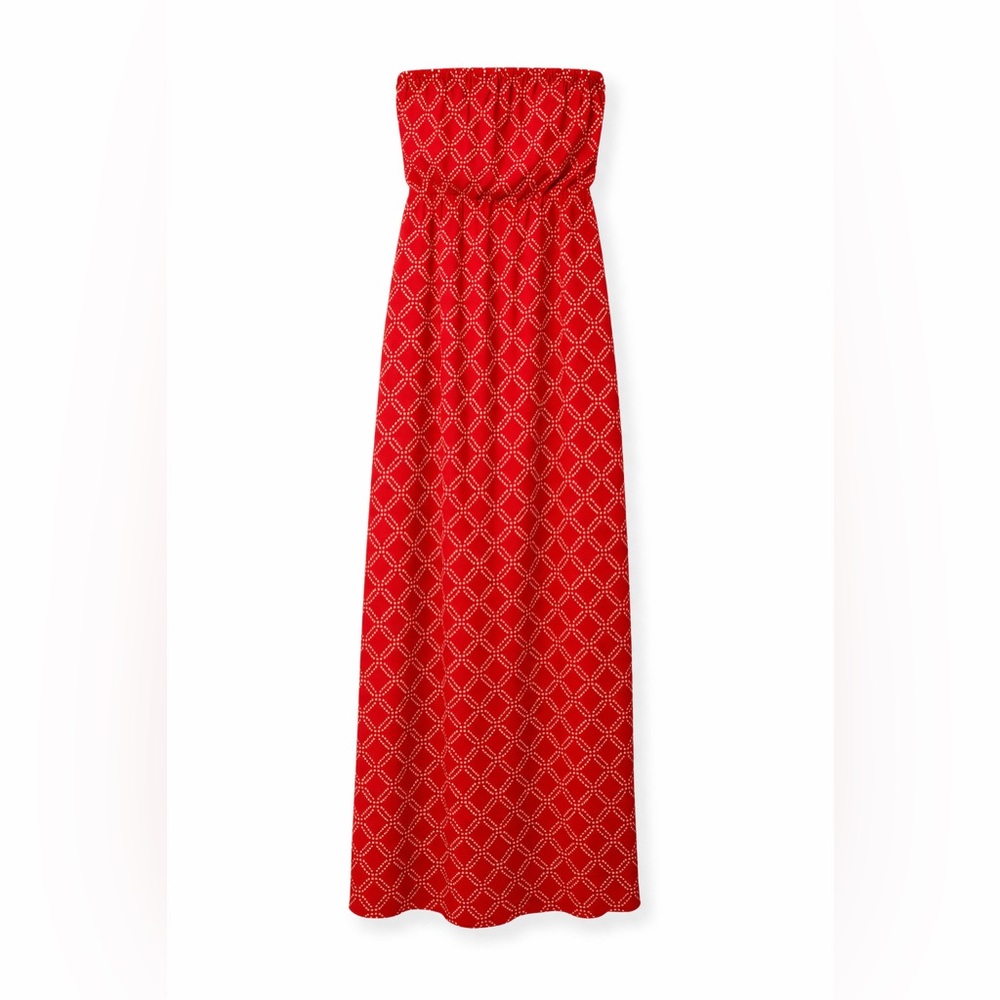 Vintage Lucky Brand Red Boho‎ Maxi Dress Strapless Festival Goddess- Small